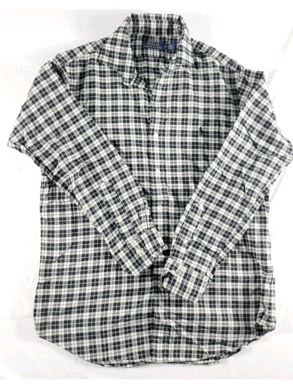 Polo Ralph Lauren Button-Down Shirt Size Medium Black White Plaid Long Sleeves